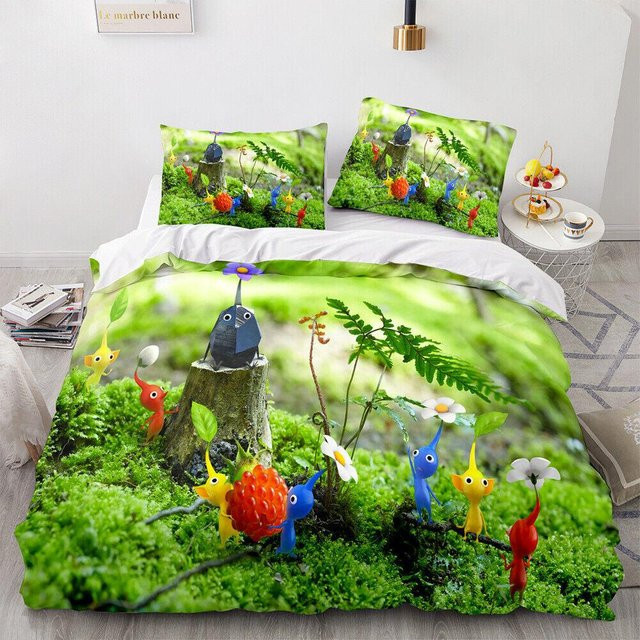 Allbestart Pikmin Bettwäscheset mit Hocotate und Olimar Motiv, 2-3-teiliges Set aus Mikrofaser in Grün, B/H: 259 x 228 cm - Bild 1
