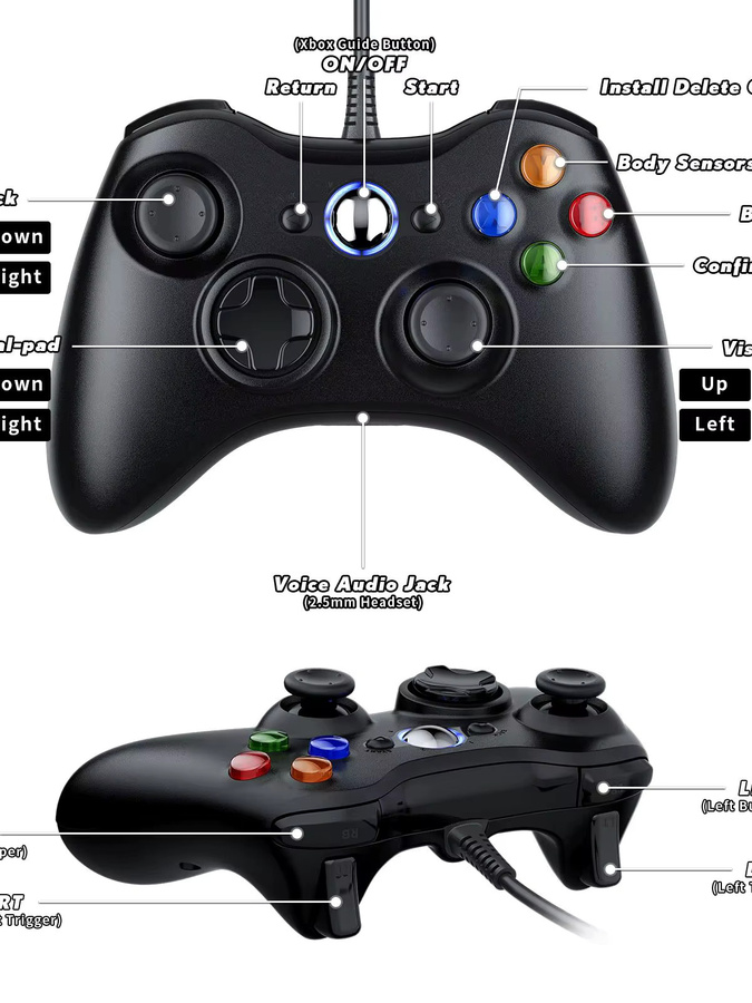 Bonacell Kabelloser 2,4G Controller für Xbox 360 Slim/Lite und PC, Gamepad mit Dual-Vibration und präzisen Triggern in Schwarz oder Weiß - Bild 6