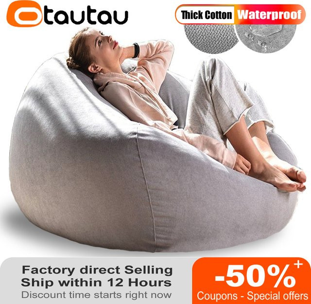 OTAUTAU Sitzsackbezug aus Baumwolle wasserabweisend Saphir Blau D70cm - Bild 1