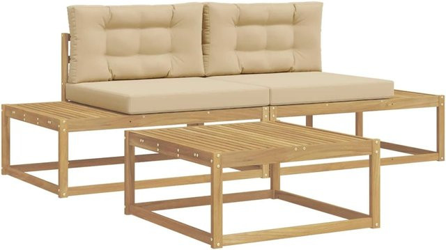 vidaXL Outdoor-Garnitur mit 2-Sitzer-Sofa und Couchtisch aus Akazienholz mit Kissen, Weiß, B/T/H: 79 x 79 x 37 cm - Bild 1