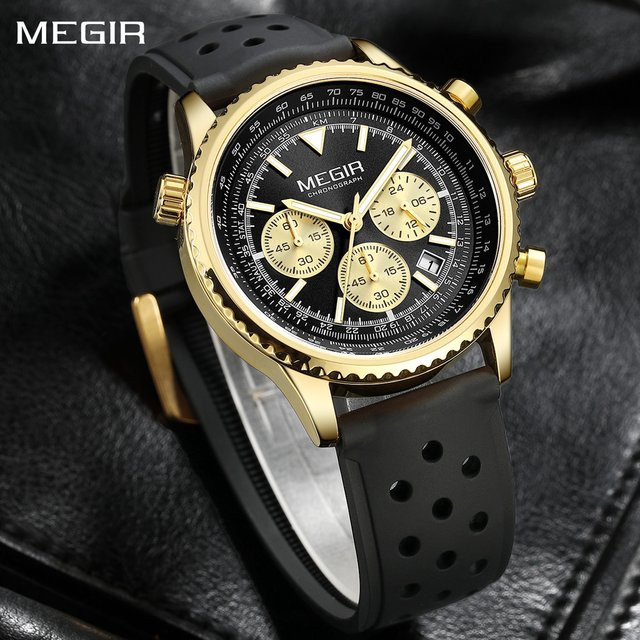 MEGIR Armbanduhr Chronograph, Quarz, Silikon, Schwarz, Herren - Bild 1