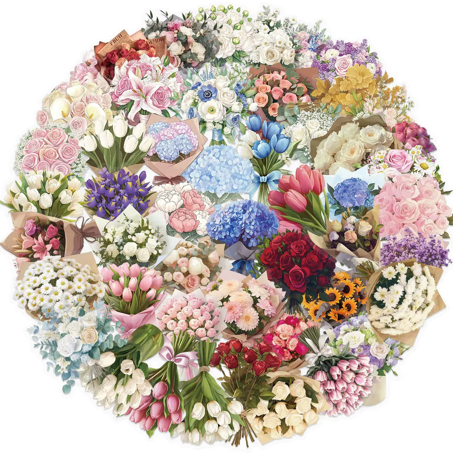 50 Stück transparente Geschenkaufkleber mit Cartoon-Duanmeng-Blumen von AnimeWorlds Store, wasserfeste DIY-Verzierungen aus PET in Multicolour - Bild 1