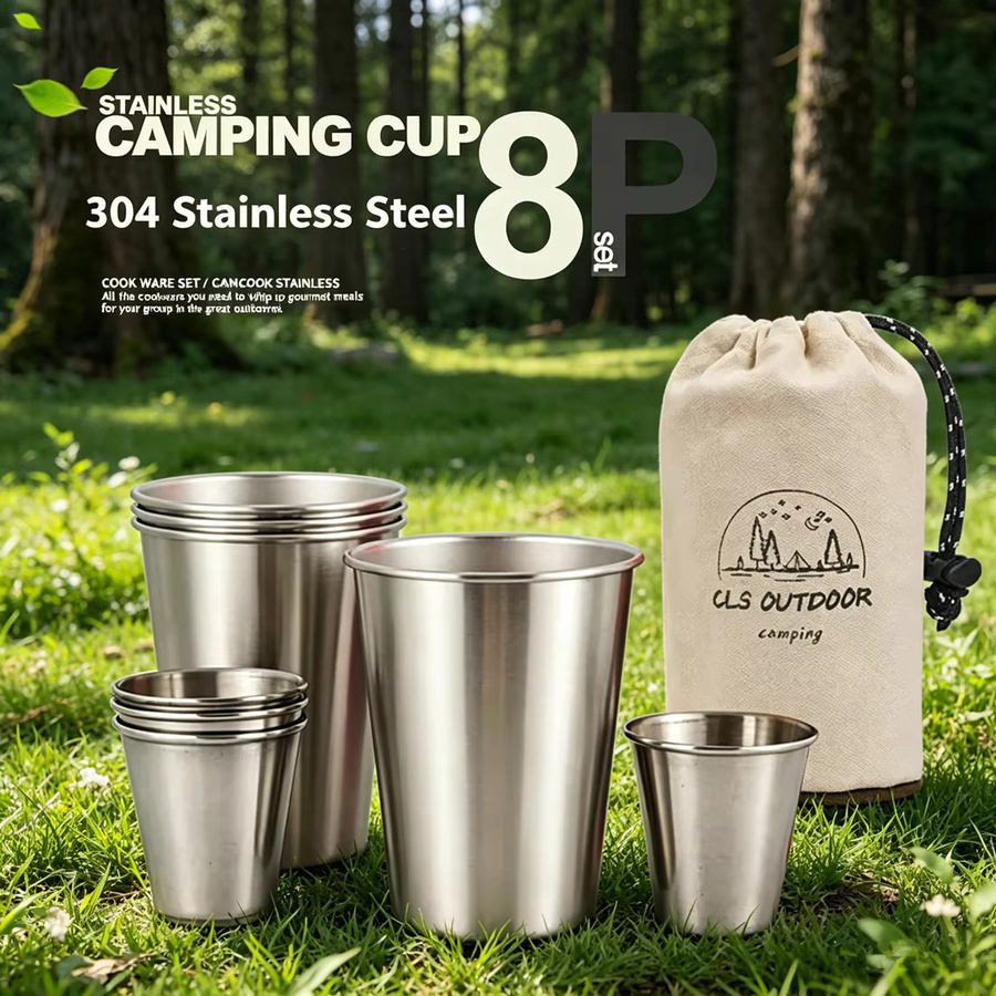 CLS Outdoor-Becher-Set aus 304 Edelstahl in Weiß und Silber für Camping und Picknick - Bild 2