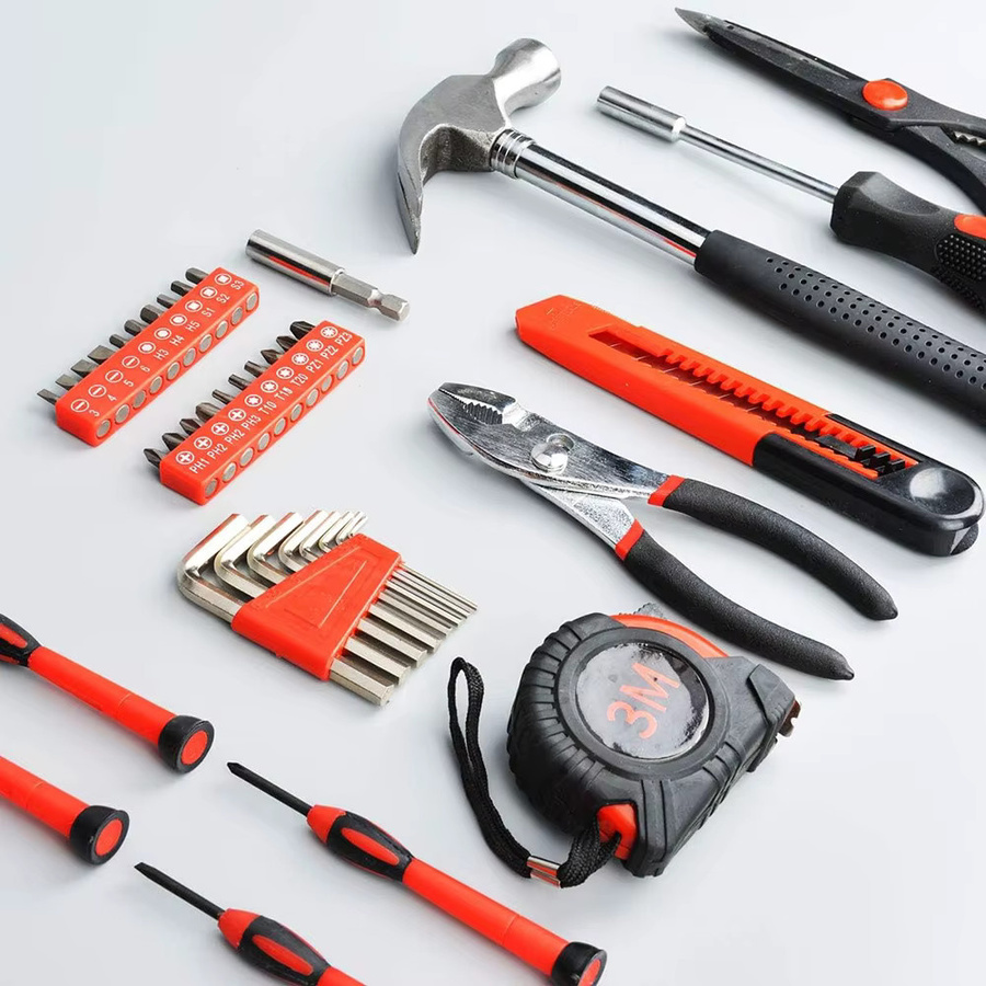39-teiliges Handwerkzeugset von WOZOBUY in Rot mit Aufbewahrungskoffer inklusive Hammer, Zange, Schraubendrehern und Messer - Bild 3