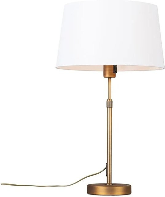 QAZQA Tischlampe in Bronze mit weißem Stoffschirm, höhenverstellbar und dimmbar - Bild 1