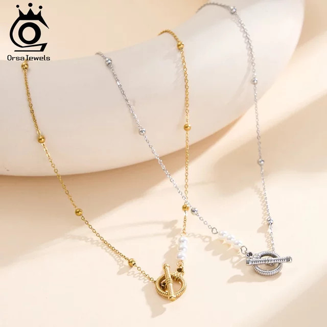ORSA JEWELS Halskette Edelstahl, Perle, Gold, Damen - Bild 1