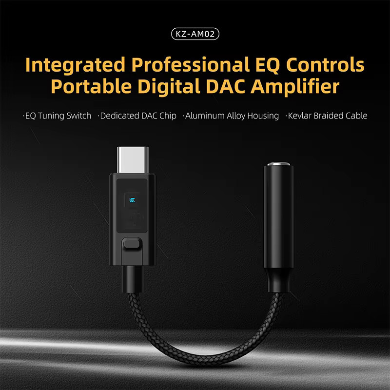 KZ AM02 Tragbarer DAC-Dekodierungsverstärker USB-C auf 3,5mm Audio-Adapter in Schwarz mit 4-Stufen-EQ-Anpassung - Bild 3