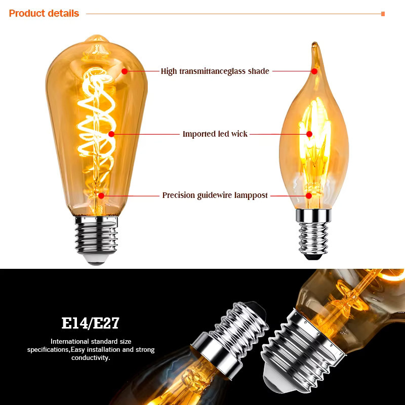 12er Set Reteo Edison LED Filament Lampen Vintage Spirale, E27, 4 W, transparent - Bild 3