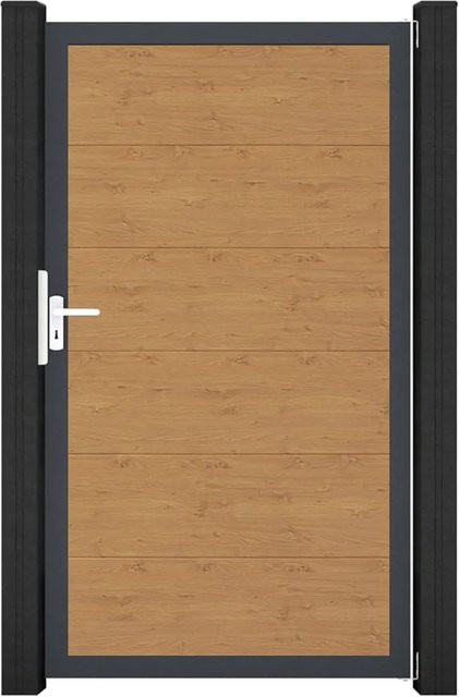 GroJa Steckzaun Tor BasicLine Universal-DIN DB in Asteiche Natur aus BPC und Aluminium in Braun - Bild 1