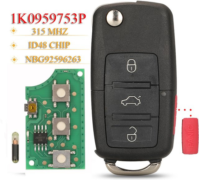 Jingyuqin Smart-Fernbedienung Autoschlüssel 315MHz ID48 für VW Rabbit Jetta CC Golf Eos GTI R32 in Schwarz (1K0959753P) - Bild 1