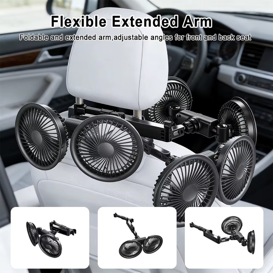 raugee USB-Auto-Rücksitzventilator mit LED-Anzeige und 360 Grad rotierendem Doppelkopf in Schwarz - Bild 5