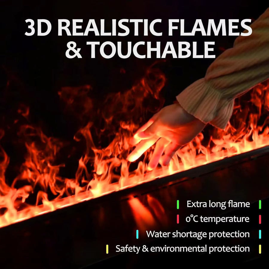 AFLYEVER Intelligenter Wasserdampf-Kamin mit 3D-Flammeneffekt in Schwarz aus Edelstahl mit Tuya-App-Steuerung und simuliertem Holzverbrennungsgeräusch - Bild 4