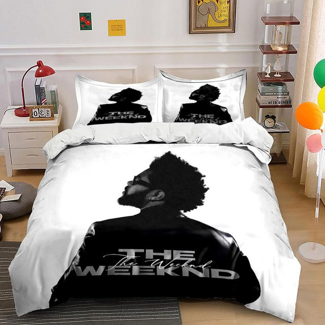 The Weeknd Bettwäsche-Set mit schwarzer Silhouette, Bettbezug und 2 Kissenbezügen, Farbe: Schwarz/Weiß, B/H: 240 x 220 cm - Bild 1
