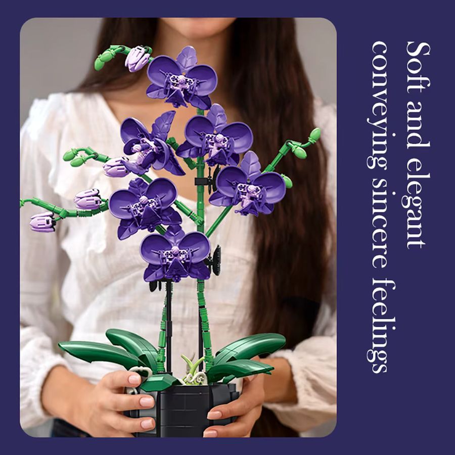 KNEW BUILT Lila Phalaenopsis-Topf-Bausteinspielzeug als kreatives DIY-Blumen-Set zur Heimdekoration - Bild 2