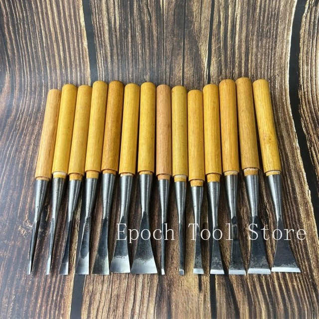 DUTRIEUX Holzbildhauer-Set mit runden und flachen Schnitzmesseln für Loch- und Löffelschnitzereien, Größe 0,5-3 cm - Bild 1