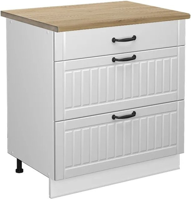 Vicco Küchenunterschrank Fame-Line in Weiß mit 3 Schubladen im Landhausstil, B/T/H: 80 x 60 x 82 cm - Bild 1