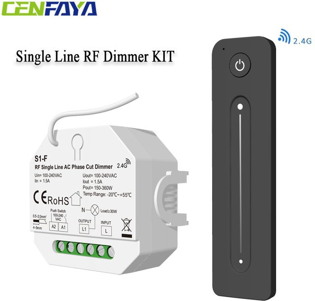 CENFAYA Einzeiliger LED-Controller mit HF-Dimmer für einfarbige dimmbare LED-Lampen, AC-Phasenschnitt ohne Neutralleiter, 1,5 A, Farbe: Weiß - Bild 1