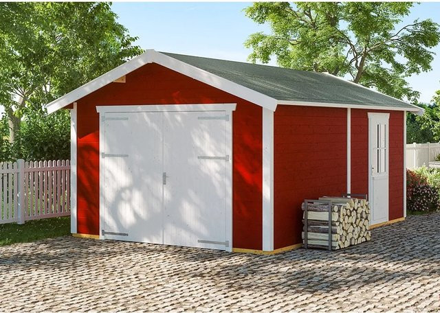 Holzgarage Varberg 1 von Skanholz in Schwedenrot, B/T: 370 x 525 cm - Bild 1