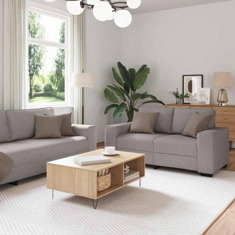 2-teilige Vidaxl Schlafsofa-Garnitur aus Stoff in Taupe meliert mit Kissen im modernen Design - Bild 1