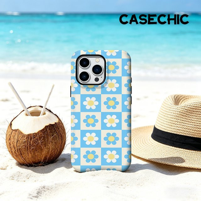 CaseChic MagSafe Schutzhülle mit mattem Bumper und Schachbrett-Gänseblümchen-Design für iPhone 17 16 15 14 Plus Pro Max, Stoßfest, Mehrfarbig - Bild 1