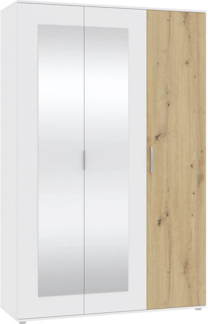 Mömax Drehtürenschrank Jan in Weiß und Eiche Artisan mit Spiegel, B/T/H: 135 x 52 x 210 cm - Bild 1