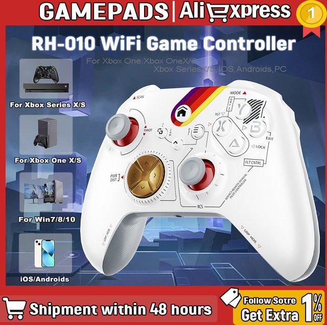 Bonadget WLAN-Controller für Xbox One, Series X/S und PC mit 6-Achsen-Gyrosensor, Dual-Vibration und Hall-Effekt in Blau und Weiß - Bild 1