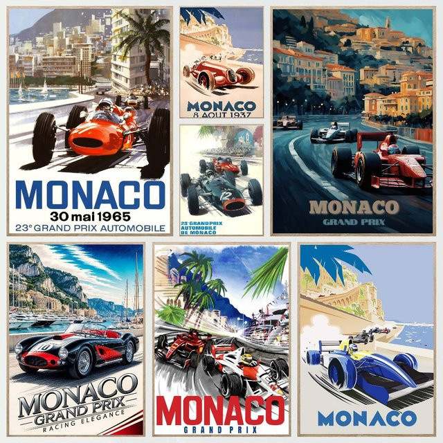 MINISO Vintage Monaco Prix F1 Racing Poster Aufkleber, wasserfest, mehrfarbig, 15 x 15 cm - Bild 1