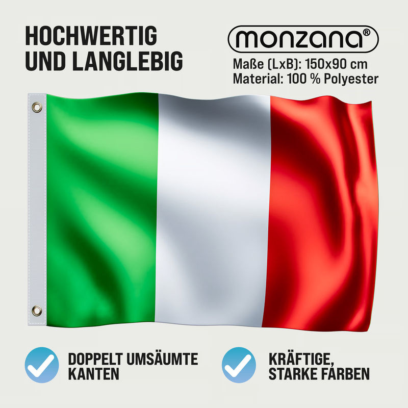 Italien Flagge von MONZANA® aus Polyester mit Metallösen, B/H: 150 x 90 cm - Bild 2