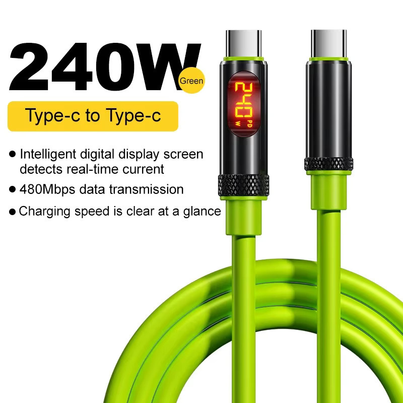 VBNM USB-C auf USB-C Schnellladekabel mit Digitalanzeige, 240 W, 480 Mbit/s, Aluminiumgehäuse, Schwarz - Bild 6