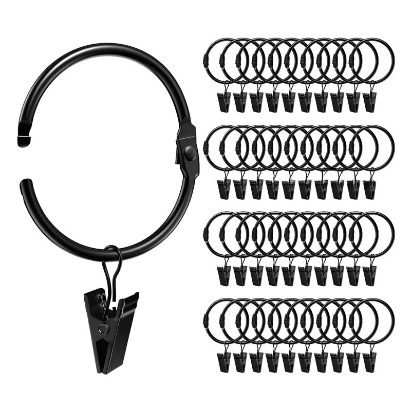 12er Pack Vorhangringe aus Edelstahl mit Clips in Schwarz für Gardinenstangen - Bild 7