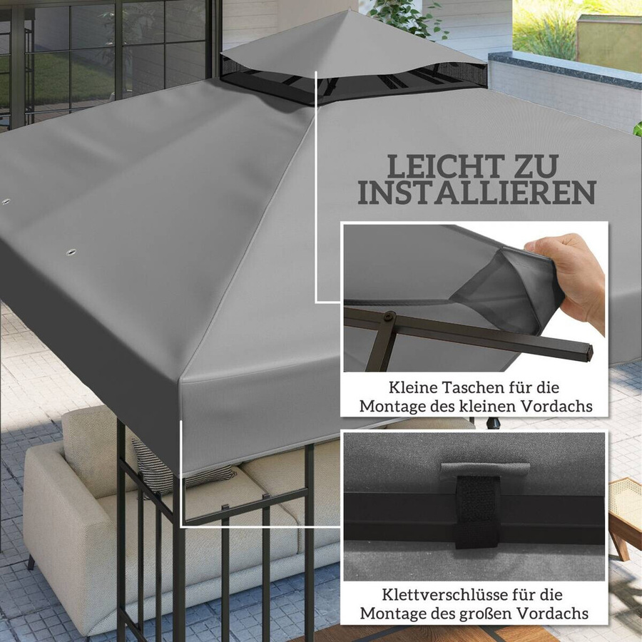 Outsunny Ersatzdach für Pavillon aus Oxford-Stoff, wasserdicht, Dunkelgrau, B/H/L: 300 x 1 x 300 cm - Bild 6