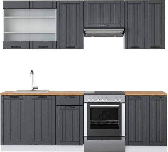 Vicco Fame-Line Küchenzeile Landhausstil in Anthrazit und Weiß mit Eiche Optik, Breite: 240 cm - Bild 1