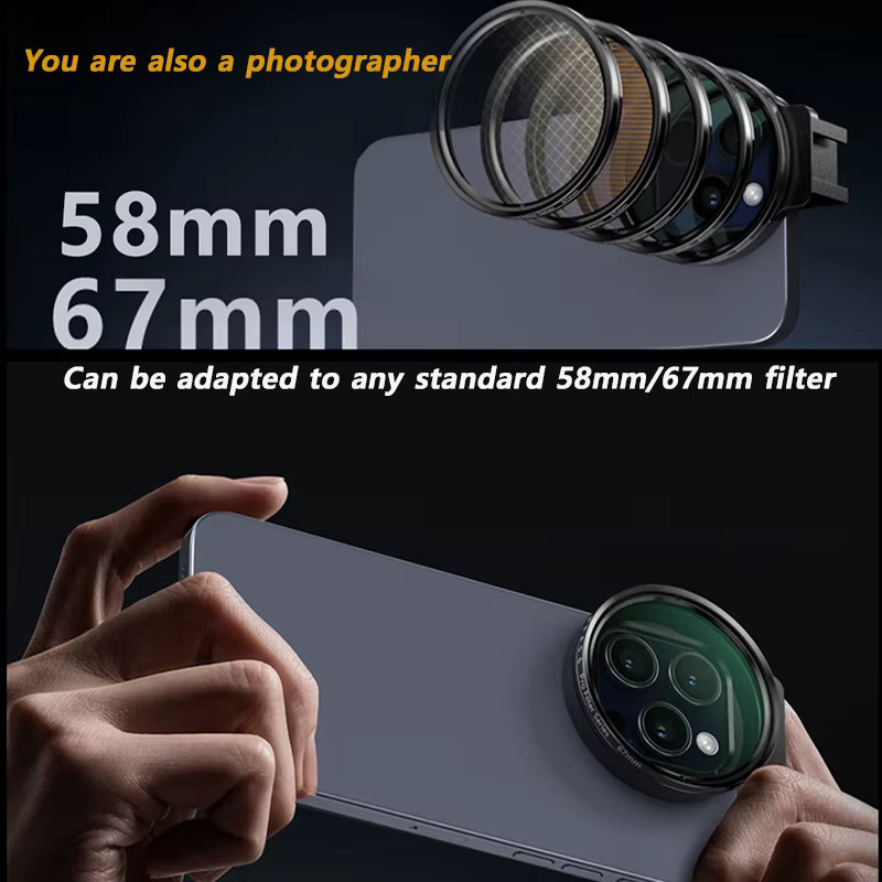 OBKEY Universeller Metallclip Filteradapter für Handykameraobjektive 58mm und 67mm in Schwarz für iPhone, Huawei, Xiaomi und OnePlus - Bild 3