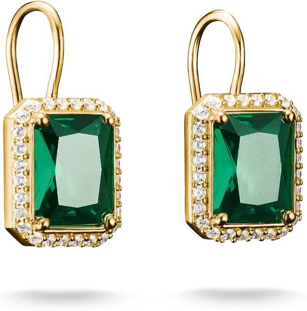 Thomas Sabo Ohrringe, 925 Silber, vergoldet, Grüne Achteckige Steine, Damen - Bild 1
