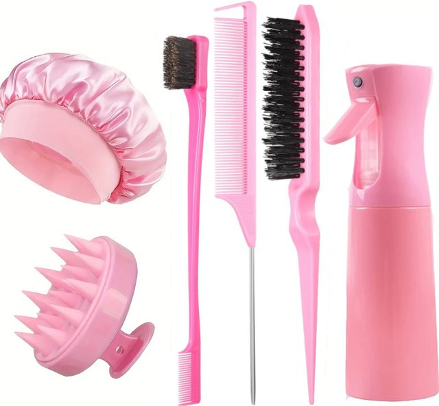 6-teiliges Styling-Haarkamm-Set mit Seidenhaube und Kantenbürste, Damen - Bild 1