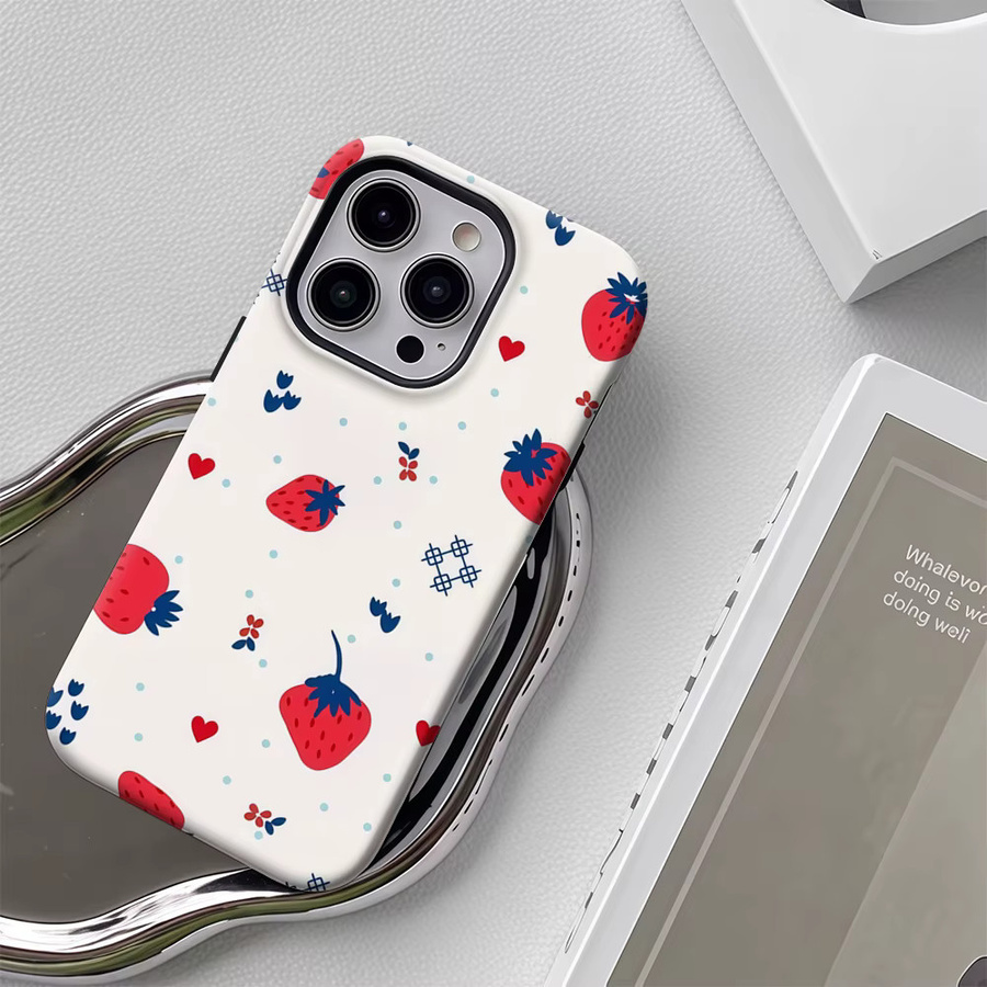 Handyhülle Erdbeeren und Creme für Apple iPhone 17 16 15 14 13 12 Pro Max Plus mit doppelschichtiger Rückseite in Multicolour - Bild 4