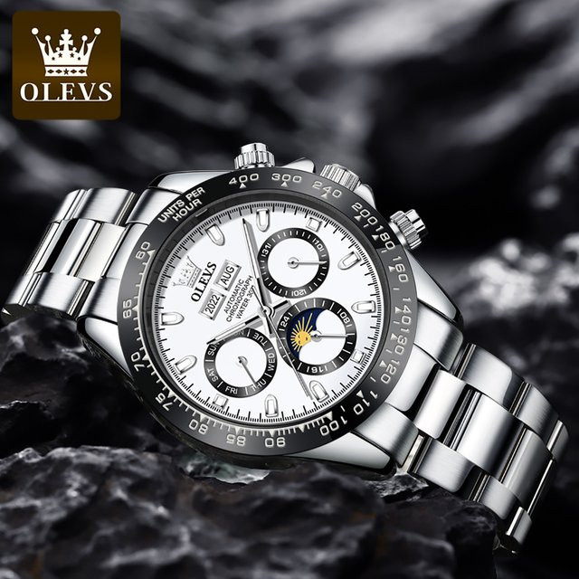OLEVS Chronograph, Automatik, Edelstahl, Silber, Herren - Bild 1