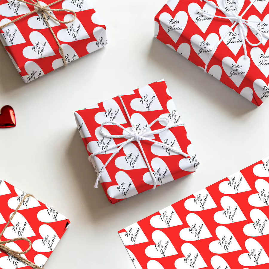 Joy-enlife Personalisiertes Geschenkpapier für Valentinstag und Hochzeiten mit weißem Herzmuster in Rot, 3 oder 6 Stück - Bild 3