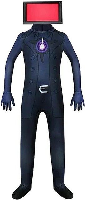 Skibidi Toilet Cosplay Kostüm, Bodysuit, Jumpsuit, Maske, Schwarz - Bild 1
