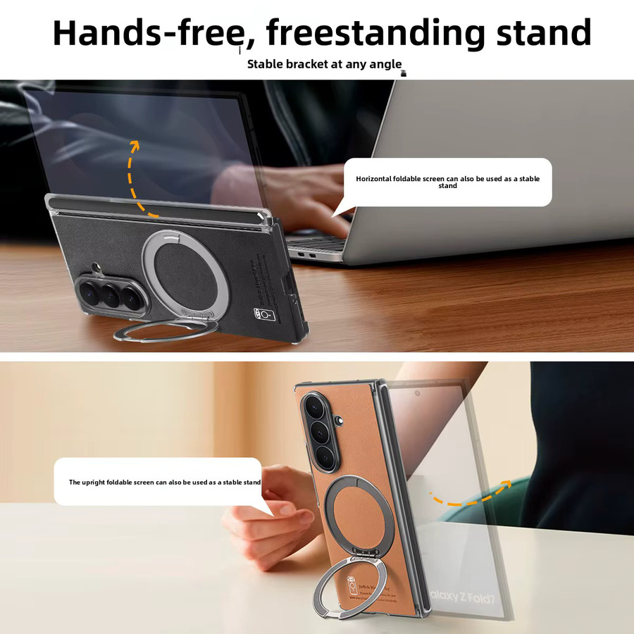 Magnetische Leder-Handyhülle für Samsung Galaxy Z Fold 7 6 5 4 mit 360 Grad drehbarem Scharnierschutz und MagSafe Kompatibilität in Braun - Bild 3