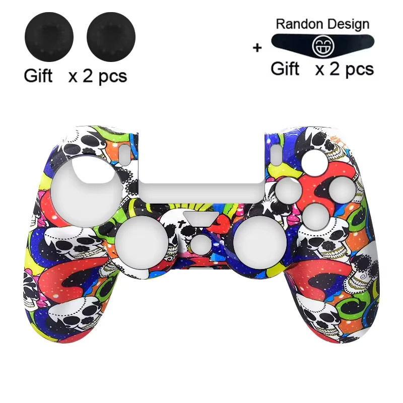 DATA FROG Silikon-Controller-Abdeckungsset für PS4 Pro Slim mit Daumengriffkappen in Gelb und Multicolour - Bild 2
