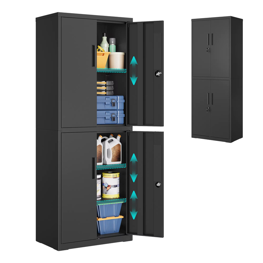 SONGMICS Aktenschrank aus Metall in Schwarz Matt mit 4 Schranktüren und 2 Schlössern, B/T/H: 40 x 40 x 180 cm - Bild 2