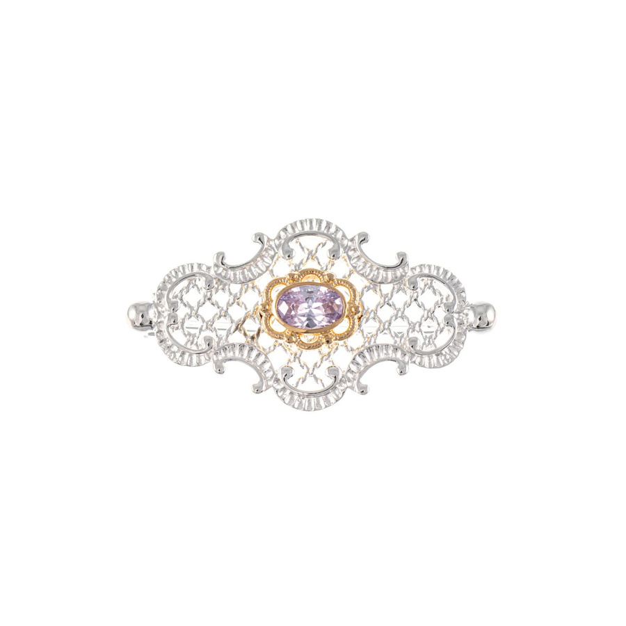 Brosche 925 Silber, teilvergoldet, Zirkonia, flieder, Damen - Bild 1