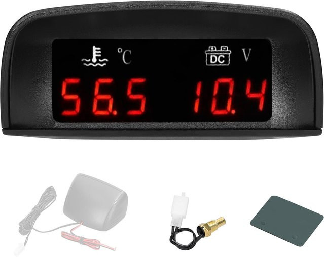 Igeteck 2 in 1 Universal Auto Digitalanzeige mit Wassertemperatur und Voltmeter 936V in Schwarz - Bild 1
