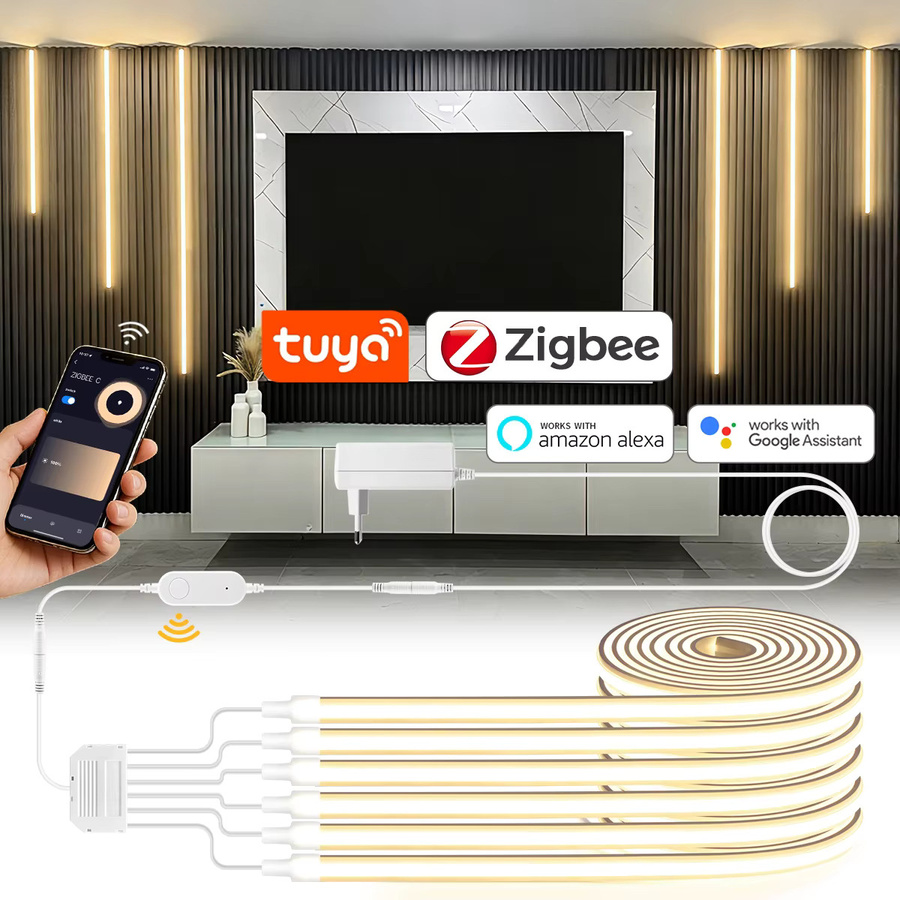 Rybakov Smart Zigbee COB LED-Streifen in Weiß, dimmbar via Tuya WLAN und Amazon Alexa, ideal als Unterbauleuchte für Schränke und Möbel - Bild 6