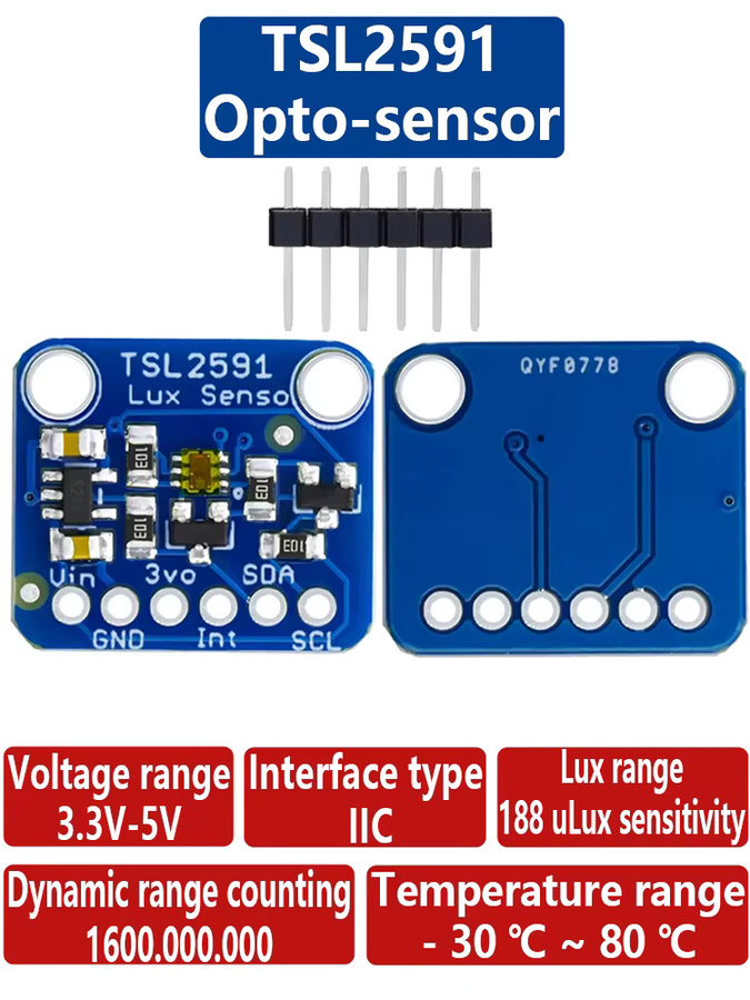 TSL2591 IIC I2C Lichtsensor Breakout Modul mit hoher Dynamik, Digitaler Lichtsensor TSL25911FN für 3,3 V und 5 V, Blau - Bild 6