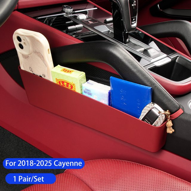 2er-Set Center Konsole Aufbewahrungsbox für Porsche Cayenne 2018-2025, Organizer für Telefon und Schlüssel in Rot - Bild 1