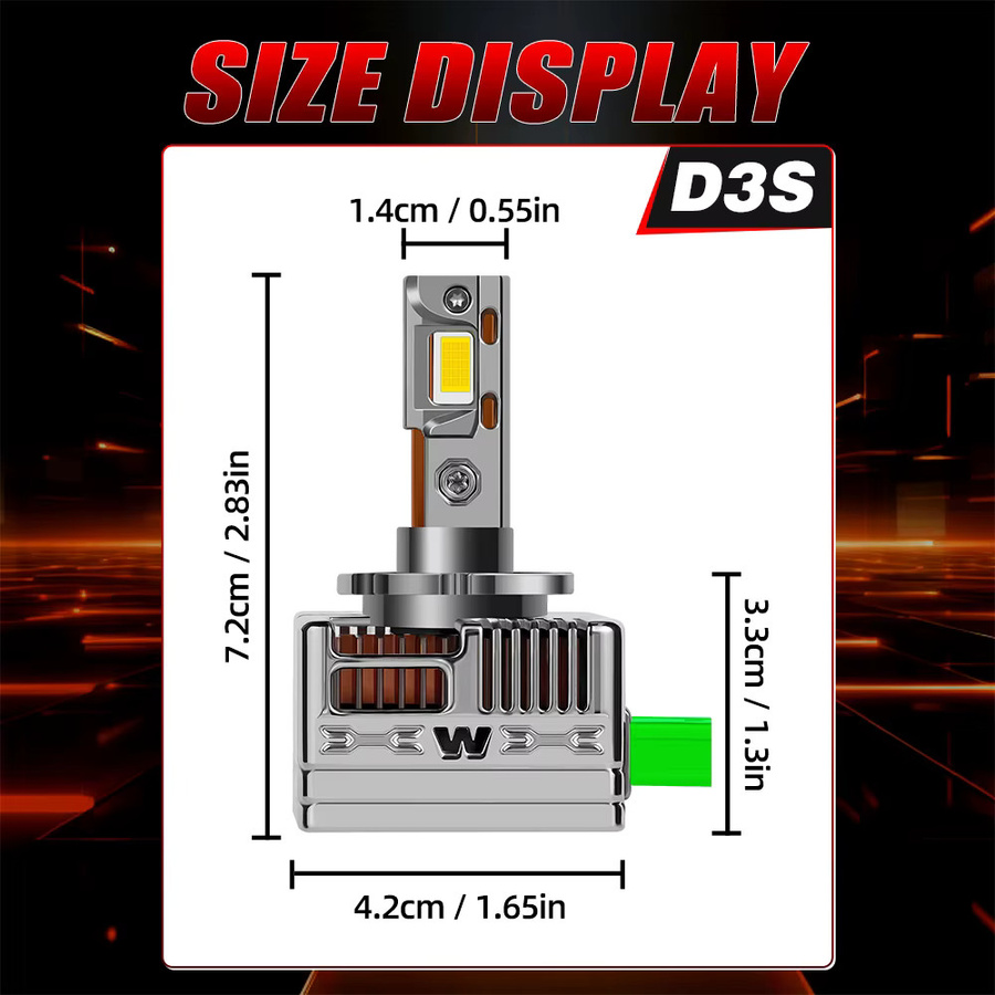 Roadsun LED-Scheinwerfer D3S mit Canbus No Error, 200W Hochleistungslampen mit 3570 CSP-Chip und Lüfter, Silber - Bild 2