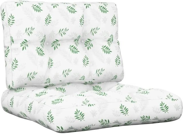 vidaXL Palettenkissen 2-teiliges Set mit Blattmuster in Weiß-Grün aus wasserabweisendem Polyester, B/T/H: 60 x 60 x 12 cm - Bild 1