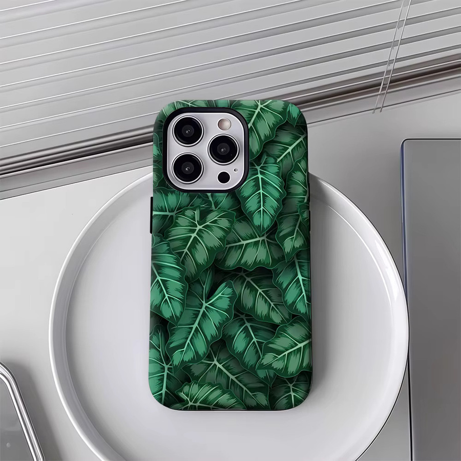Robuste Handyhülle mit grünem Blattmuster für iPhone 17 16 15 14 13 Pro Max Plus von Potdemiel - Bild 4